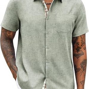 Men's Button Down Shirts Short Sleeve Casual Shirts Summer Beach Shirts , Green