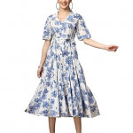 Stylum Women's Floral Printed Cotton Flared Dress blue