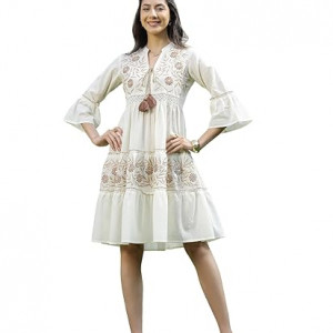 Stylum Women's Floral Printed Cotton Flared Dress white