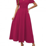 Women's Solid Color V-Neck A-Line Maxi Dress for Women | New Year Party Outfit , Hot Pink