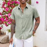 Men's Button Down Shirts Short Sleeve Casual Shirts Summer Beach Shirts , Green