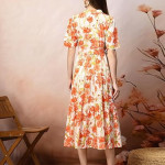 Stylum Women's Floral Printed Cotton Flared Dress orange