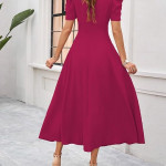 Women's Solid Color V-Neck A-Line Maxi Dress for Women | New Year Party Outfit , Hot Pink