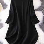 Women's Rayon Top with 3/4th Sleeves Mandarin Collar Neck Solid Pattern A Line Style Knee-Length and Regular Fit black
