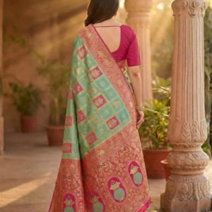 Women's Kanjivaram Silk Saree Woven Patola Banarasi Soft Sarees Zari With Blouse Piece