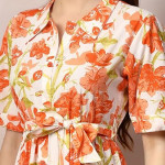 Stylum Women's Floral Printed Cotton Flared Dress orange