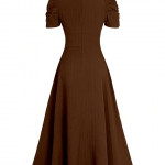 Women's Solid Color V-Neck A-Line Maxi Dress for Women | New Year Party Outfit , Brown