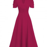 Women's Solid Color V-Neck A-Line Maxi Dress for Women | New Year Party Outfit , Hot Pink