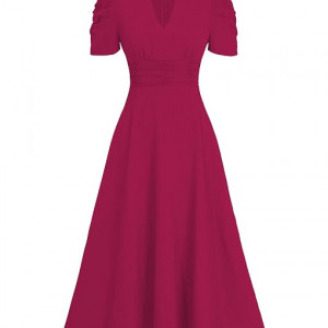 Women's Solid Color V-Neck A-Line Maxi Dress for Women | New Year Party Outfit , Hot Pink