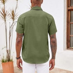 Men's Button Down Shirts Short Sleeve Casual Shirts Summer Beach Shirts ,Army Green