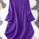 Women's Rayon Top with 3/4th Sleeves Mandarin Collar Neck Solid Pattern A Line Style Knee-Length and Regular Fit purple