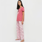 Women Mauve & Black Printed Night suit